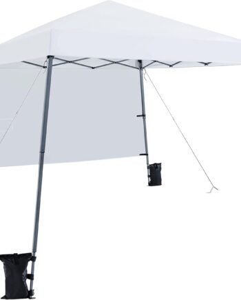 Pop Up Canopy Tent with Backpack, 10x10 Base Portable Easy One Person Setup Folding Shelter Compact Lightweight Slant Leg Canopy with 1 Sidewall, 8x8 Top, White