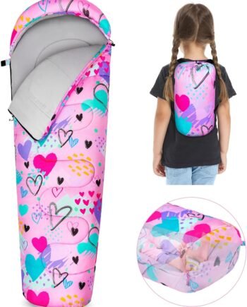Kids Sleeping Bag for Girls Boys 3 Season Warm & Cool Weather Youth Camping Sleeping Bags with Backpacking Bag Waterproof for Traveling Hiking Indoor Outdoor Camping Essentials